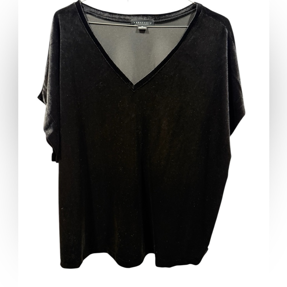 Sanctuary Women's Black Velvet V-Neck Basic Top- XL‎